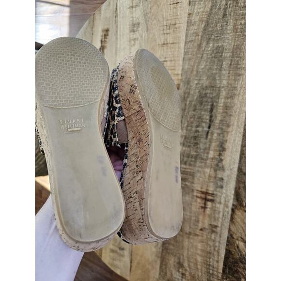 Stuart Weitzman Womens Flatout Leopard Canvas Raffia Flatform Slide Sandals 8.5 - Picture 5 of 14